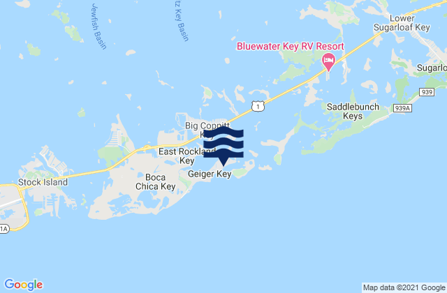 Mapa da tábua de marés em Geiger Key, United States