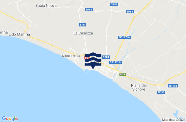 Mapa da tábua de marés em Gela, Italy