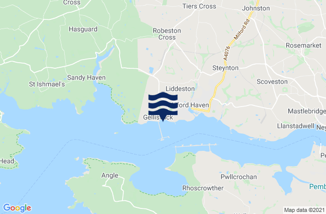 Mapa da tábua de marés em Gelliswick Bay, United Kingdom