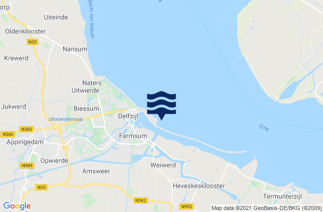 Mapa da tábua de marés em Gemeente Delfzijl, Netherlands