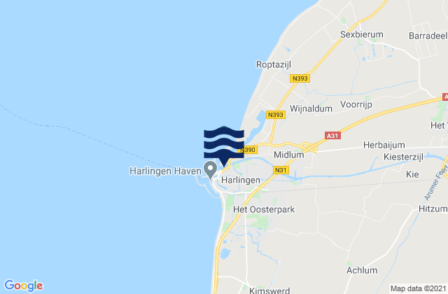 Mapa da tábua de marés em Gemeente Harlingen, Netherlands