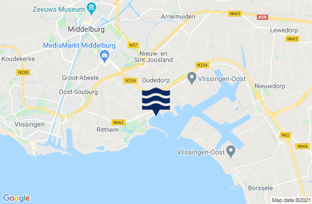 Mapa da tábua de marés em Gemeente Middelburg, Netherlands
