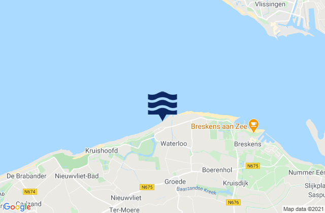 Mapa da tábua de marés em Gemeente Sluis, Netherlands