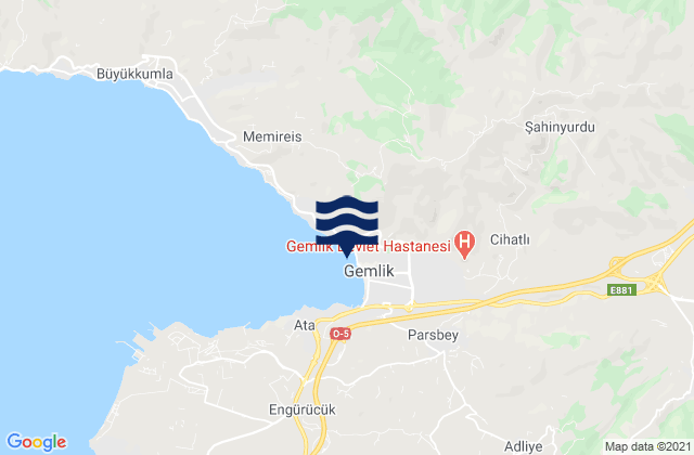 Mapa da tábua de marés em Gemlik, Turkey