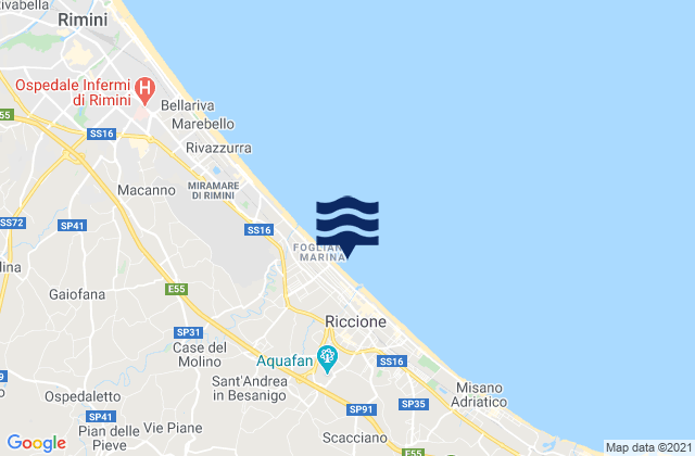 Mapa da tábua de marés em Gemmano, Italy