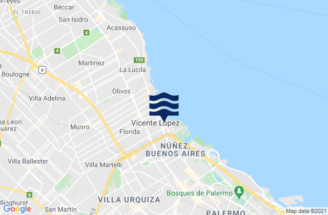 Mapa da tábua de marés em General San Martín, Argentina