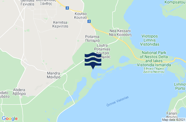 Mapa da tábua de marés em Genisséa, Greece