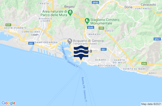 Mapa da tábua de marés em Genoa, Italy