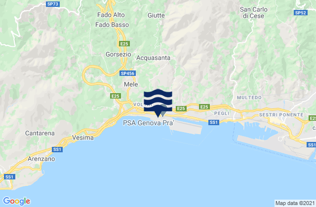 Mapa da tábua de marés em Genoa Voltri, Italy