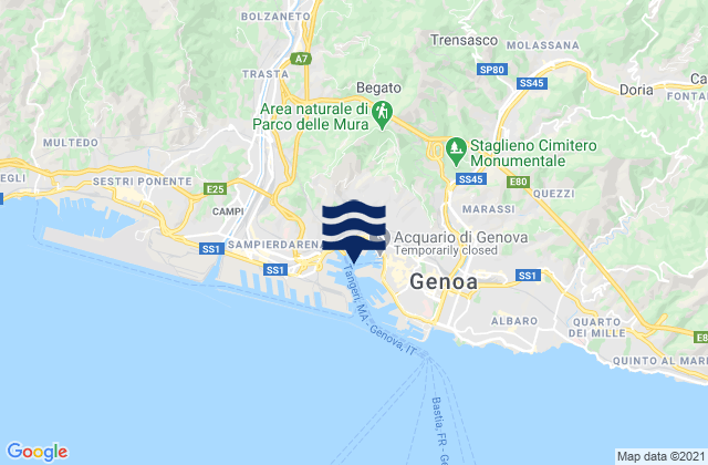 Mapa da tábua de marés em Genova, Italy