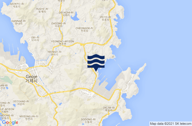 Mapa da tábua de marés em Geoje-si, South Korea