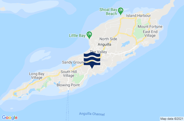 Mapa da tábua de marés em George Hill, Anguilla