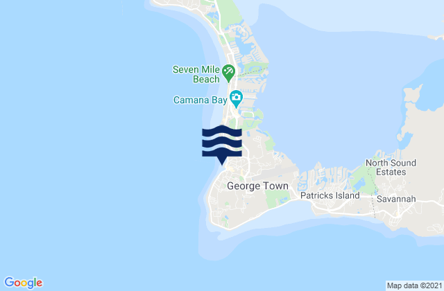 Mapa da tábua de marés em George Town, Cayman Islands