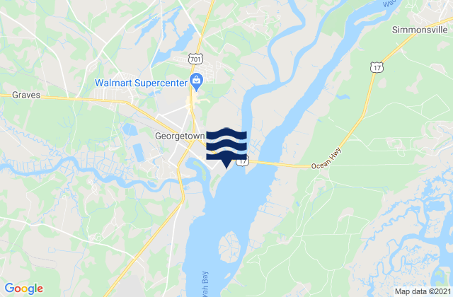 Mapa da tábua de marés em Georgetown County, United States