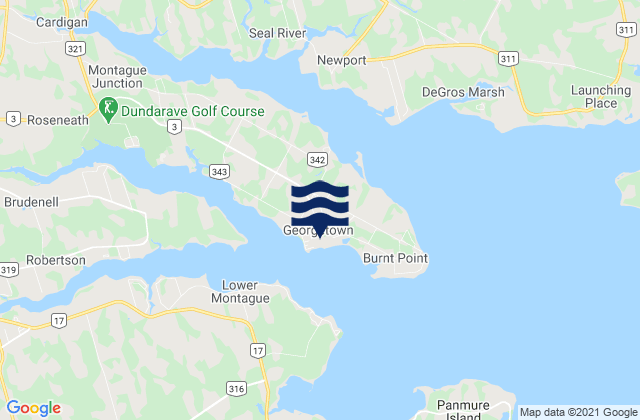 Mapa da tábua de marés em Georgetown Harbour, Canada