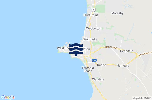 Mapa da tábua de marés em Geraldton, Australia