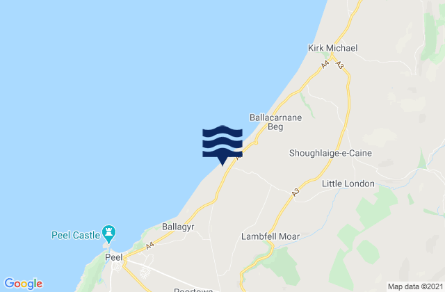 Mapa da tábua de marés em German, Isle of Man