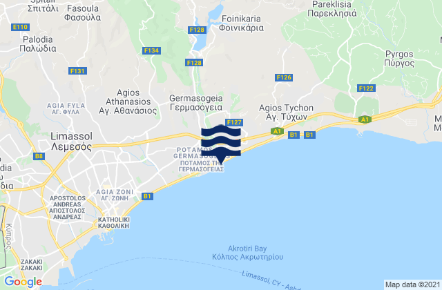 Mapa da tábua de marés em Germasógeia, Cyprus