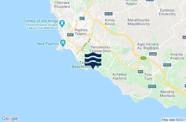 Mapa da tábua de marés em Geroskípou Municipality, Cyprus