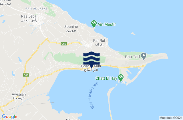 Mapa da tábua de marés em Ghar al Milh, Tunisia