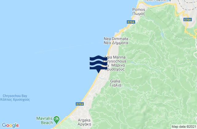 Mapa da tábua de marés em Gialiá, Cyprus