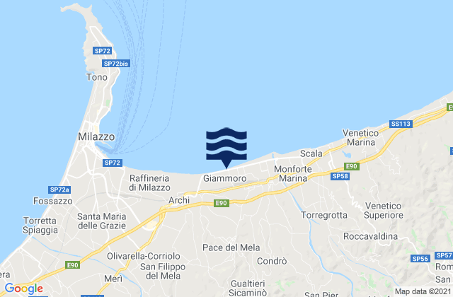 Mapa da tábua de marés em Giammoro, Italy