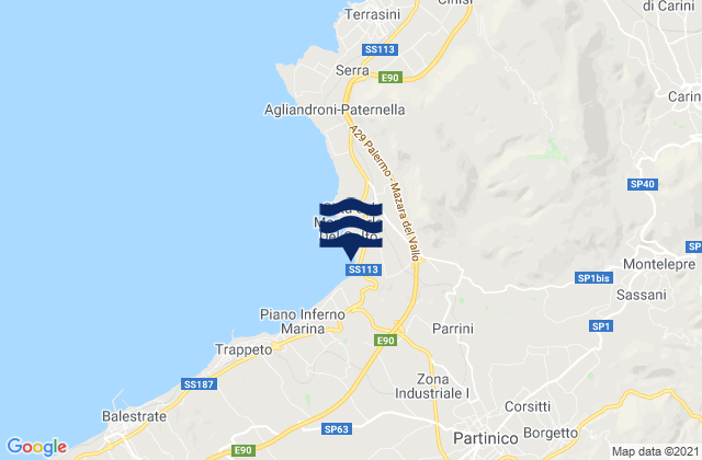 Mapa da tábua de marés em Giardinello, Italy