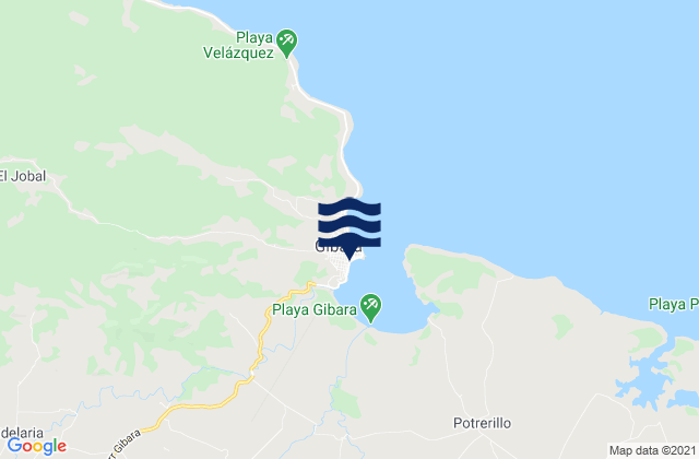 Mapa da tábua de marés em Gibara, Cuba