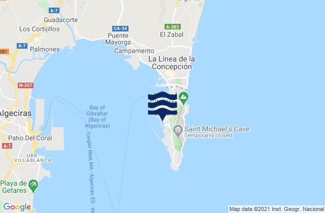 Mapa da tábua de marés em Gibraltar (U.K.), Spain