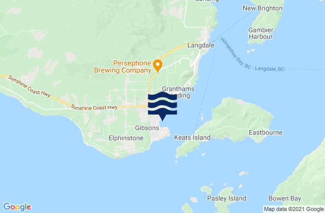 Mapa da tábua de marés em Gibsons Landing, Canada