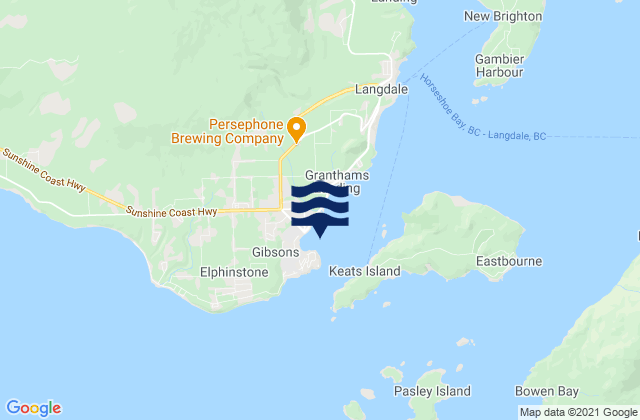 Mapa da tábua de marés em Gibsons, Canada