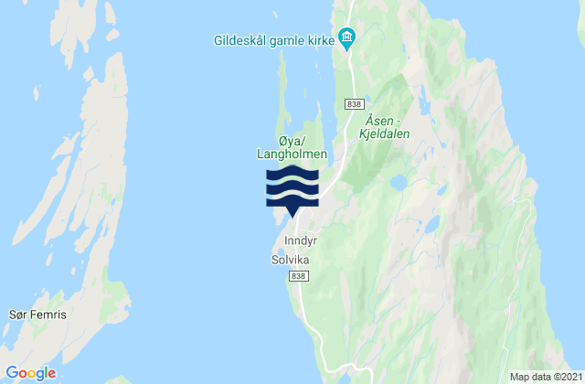 Mapa da tábua de marés em Gildeskål, Norway