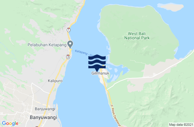 Mapa da tábua de marés em Gilimanuk, Indonesia