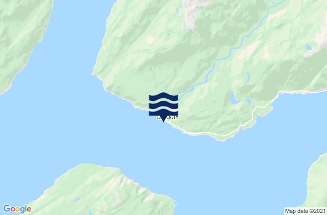 Mapa da tábua de marés em Gingolx, Canada