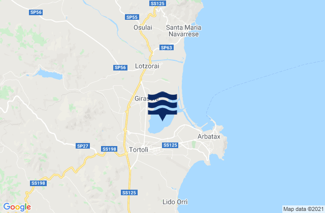 Mapa da tábua de marés em Girasole, Italy