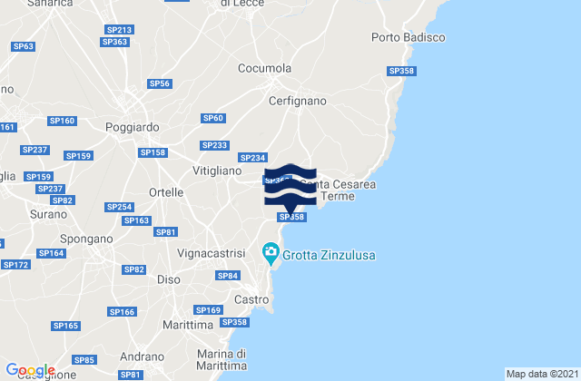 Mapa da tábua de marés em Giuggianello, Italy
