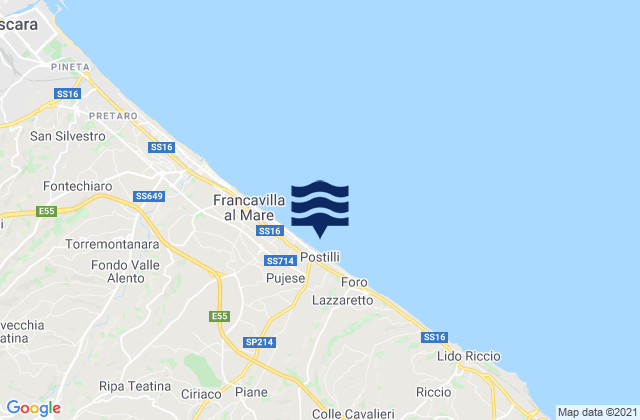 Mapa da tábua de marés em Giuliano Teatino, Italy