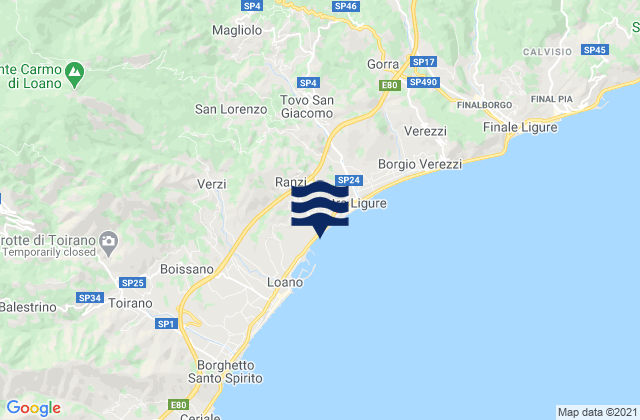 Mapa da tábua de marés em Giustenice, Italy
