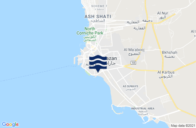 Mapa da tábua de marés em Gizan, Saudi Arabia