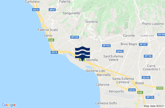 Mapa da tábua de marés em Gizzeria, Italy