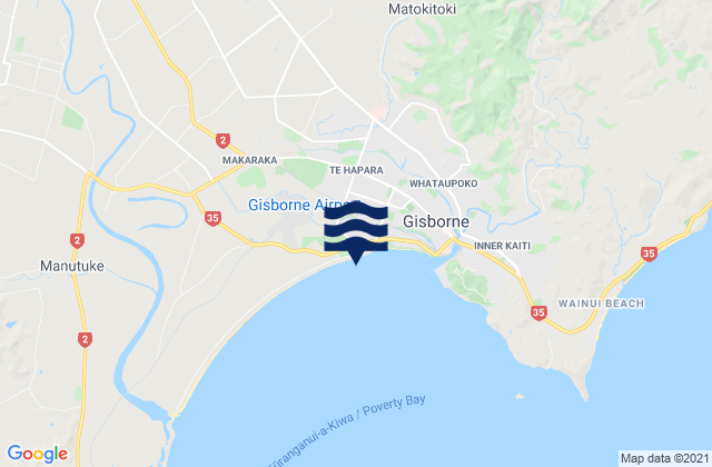 Mapa da tábua de marés em Gizzy Pipe (Gisborne), New Zealand