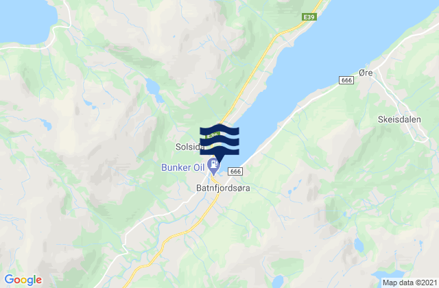 Mapa da tábua de marés em Gjemnes, Norway