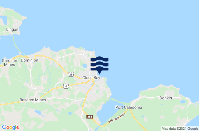 Mapa da tábua de marés em Glace Bay, Canada