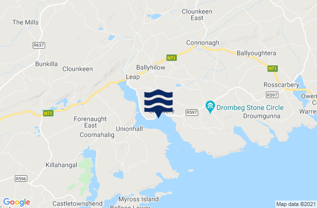 Mapa da tábua de marés em Glandore Harbour, Ireland