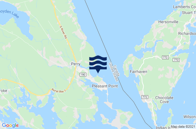 Mapa da tábua de marés em Gleason Cove, Canada