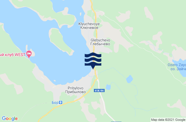 Mapa da tábua de marés em Glebychevo, Russia