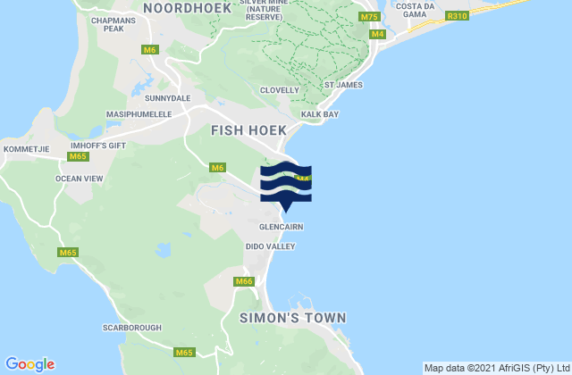 Mapa da tábua de marés em Glencairn Beach, South Africa