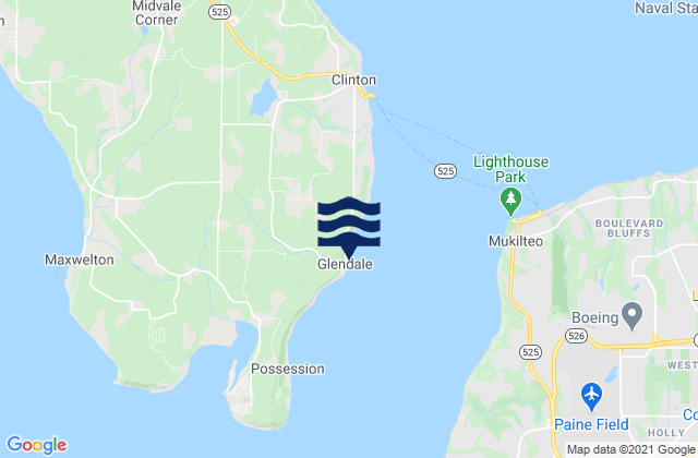 Mapa da tábua de marés em Glendale (Whidbey Island), United States