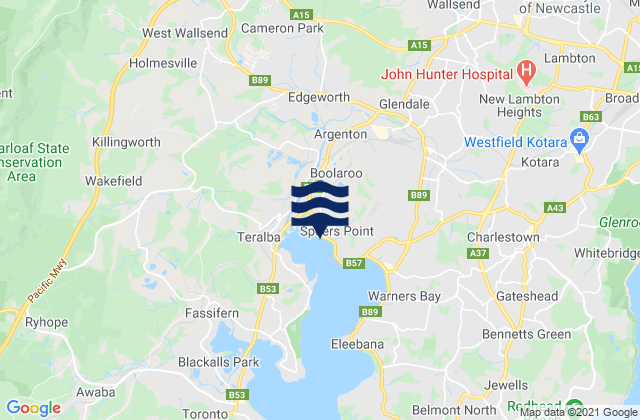 Mapa da tábua de marés em Glendale, Australia