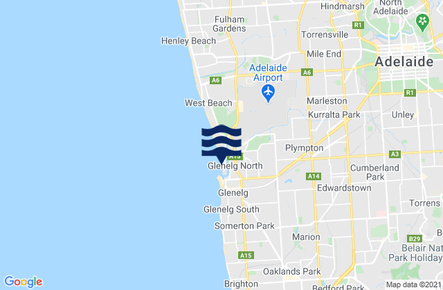 Mapa da tábua de marés em Glenelg North, Australia
